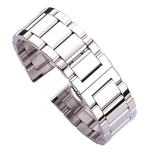 INEOUT Edelstahl Armband Armband 18mm 20mm 21mm 22mm 23mm 24mm Frauen Männer Silber Solide Metall Uhrenarmband Zubehör(Polished,24mm) von INEOUT