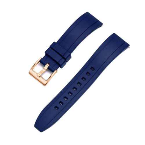 INEOUT FKM Gummi Uhrenarmband 20mm 22mm 24mm Armband Schnellverschluss Armband For Herren Damen Taucheruhren Zubehör (Color : Blue rose gold, Size : 20mm) von INEOUT