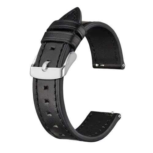 INEOUT Fashion Echtes Lederband Männer 18mm 19mm 20mm 21mm 22mm Quick Release Kalbsleder Armband Frauen Uhr Zubehör (Color : Black - Silver, Size : 22mm) von INEOUT