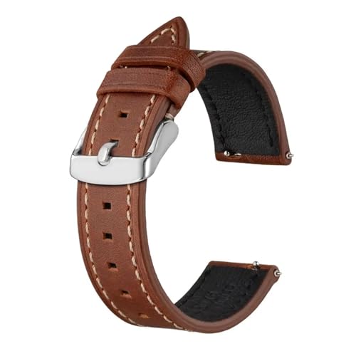 INEOUT Fashion Echtes Lederband Männer 18mm 19mm 20mm 21mm 22mm Quick Release Kalbsleder Armband Frauen Uhr Zubehör (Color : Red Brown - Silver, Size : 20mm) von INEOUT