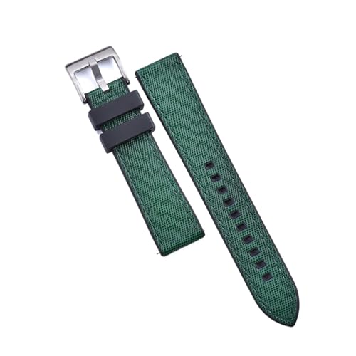 INEOUT Fluorkautschuk-Leder-Uhrenarmband, 20 Mm, 22 Mm, Hybrid-FKM-Uhrenarmband, Schnellverschluss-Armband For Herren-Taucheruhren (Color : Black-Green 1, Size : 22mm) von INEOUT