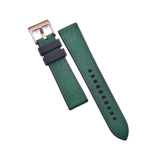 INEOUT Fluorkautschuk-Leder-Uhrenarmband, 20 Mm, 22 Mm, Hybrid-FKM-Uhrenarmband, Schnellverschluss-Armband For Herren-Taucheruhren (Color : Black-Green 4, Size : 20mm) von INEOUT