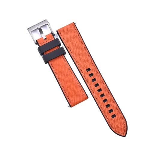 INEOUT Fluorkautschuk-Leder-Uhrenarmband, 20 Mm, 22 Mm, Hybrid-FKM-Uhrenarmband, Schnellverschluss-Armband For Herren-Taucheruhren (Color : Black-Orange 1, Size : 20mm) von INEOUT