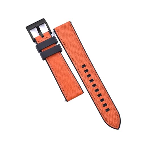 INEOUT Fluorkautschuk-Leder-Uhrenarmband, 20 Mm, 22 Mm, Hybrid-FKM-Uhrenarmband, Schnellverschluss-Armband For Herren-Taucheruhren (Color : Black-Orange 2, Size : 20mm) von INEOUT