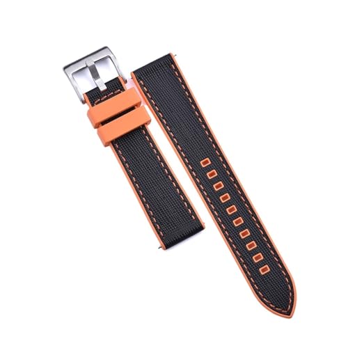 INEOUT Fluorkautschuk-Leder-Uhrenarmband, 20 Mm, 22 Mm, Hybrid-FKM-Uhrenarmband, Schnellverschluss-Armband For Herren-Taucheruhren (Color : Orange-Black 1, Size : 20mm) von INEOUT