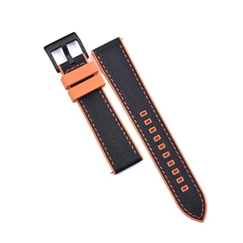 INEOUT Fluorkautschuk-Leder-Uhrenarmband, 20 Mm, 22 Mm, Hybrid-FKM-Uhrenarmband, Schnellverschluss-Armband For Herren-Taucheruhren (Color : Orange-Black 2, Size : 20mm) von INEOUT