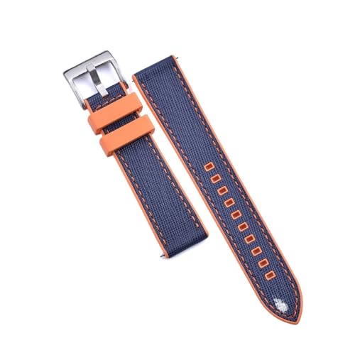 INEOUT Fluorkautschuk-Leder-Uhrenarmband, 20 Mm, 22 Mm, Hybrid-FKM-Uhrenarmband, Schnellverschluss-Armband For Herren-Taucheruhren (Color : Orange-Blue 1, Size : 20mm) von INEOUT