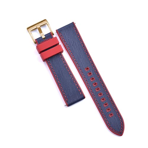 INEOUT Fluorkautschuk-Leder-Uhrenarmband, 20 Mm, 22 Mm, Hybrid-FKM-Uhrenarmband, Schnellverschluss-Armband For Herren-Taucheruhren (Color : Red-Blue 3, Size : 22mm) von INEOUT