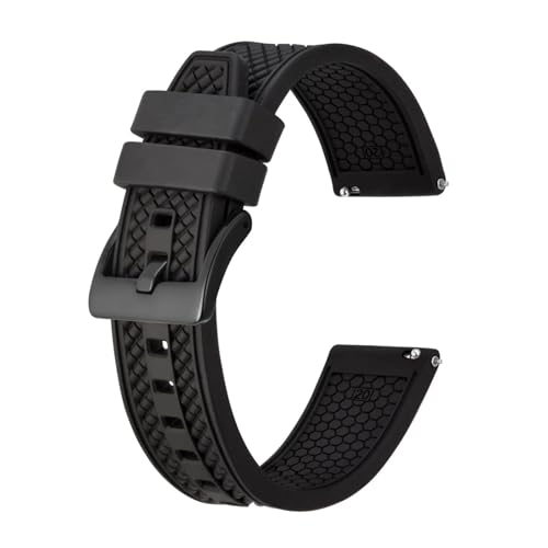 INEOUT Fluorkautschuk-Uhrenarmband, 18 Mm, 20 Mm, 22 Mm, Gummi-Schnellverschluss-Armband For Herren Und Damen, Sportuhrenarmband (Color : Black-Black Buckle, Size : 18mm) von INEOUT