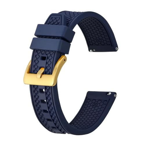 INEOUT Fluorkautschuk-Uhrenarmband, 18 Mm, 20 Mm, 22 Mm, Gummi-Schnellverschluss-Armband For Herren Und Damen, Sportuhrenarmband (Color : Blue-Gold Buckle, Size : 18mm) von INEOUT