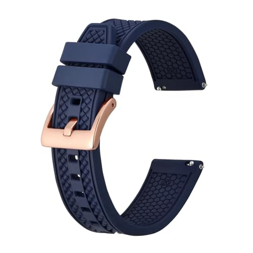 INEOUT Fluorkautschuk-Uhrenarmband, 18 Mm, 20 Mm, 22 Mm, Gummi-Schnellverschluss-Armband For Herren Und Damen, Sportuhrenarmband (Color : Blue-Rosegold, Size : 20mm) von INEOUT