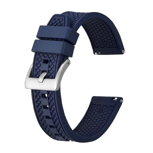 INEOUT Fluorkautschuk-Uhrenarmband, 18 Mm, 20 Mm, 22 Mm, Gummi-Schnellverschluss-Armband For Herren Und Damen, Sportuhrenarmband (Color : Blue-Silver Buckle, Size : 22mm) von INEOUT