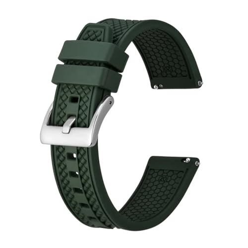 INEOUT Fluorkautschuk-Uhrenarmband, 18 Mm, 20 Mm, 22 Mm, Gummi-Schnellverschluss-Armband For Herren Und Damen, Sportuhrenarmband (Color : Green-Silver Buckle, Size : 20mm) von INEOUT