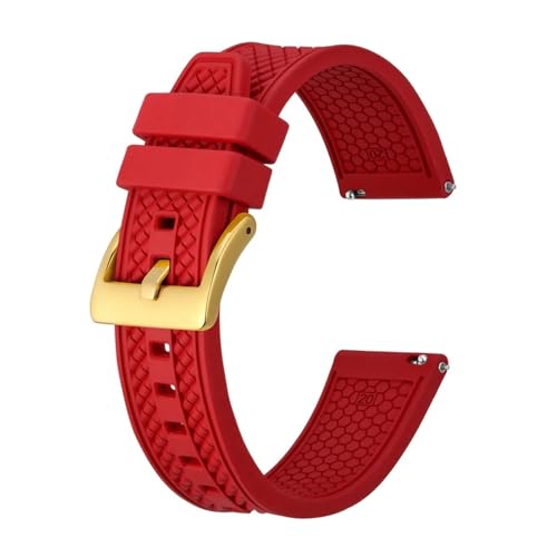 INEOUT Fluorkautschuk-Uhrenarmband, 18 Mm, 20 Mm, 22 Mm, Gummi-Schnellverschluss-Armband For Herren Und Damen, Sportuhrenarmband (Color : Red-Gold Buckle, Size : 20mm) von INEOUT