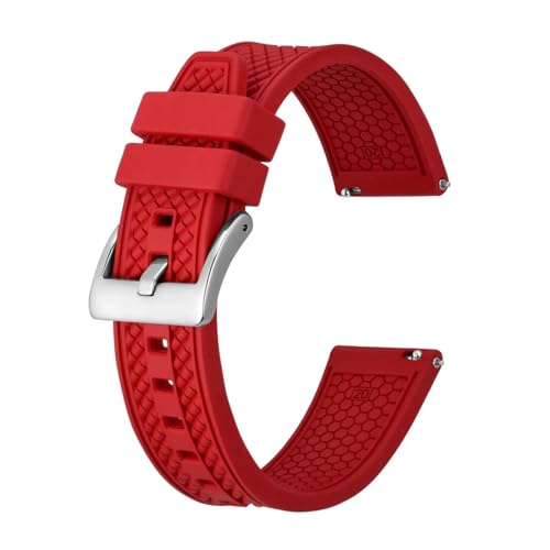 INEOUT Fluorkautschuk-Uhrenarmband, 18 Mm, 20 Mm, 22 Mm, Gummi-Schnellverschluss-Armband For Herren Und Damen, Sportuhrenarmband (Color : Red-Silver Buckle, Size : 22mm) von INEOUT