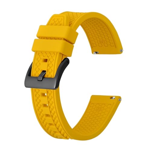 INEOUT Fluorkautschuk-Uhrenarmband, 18 Mm, 20 Mm, 22 Mm, Gummi-Schnellverschluss-Armband For Herren Und Damen, Sportuhrenarmband (Color : Yellow-Black Buckle, Size : 18mm) von INEOUT