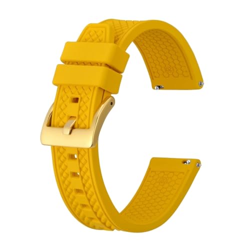 INEOUT Fluorkautschuk-Uhrenarmband, 18 Mm, 20 Mm, 22 Mm, Gummi-Schnellverschluss-Armband For Herren Und Damen, Sportuhrenarmband (Color : Yellow-Gold Buckle, Size : 18mm) von INEOUT