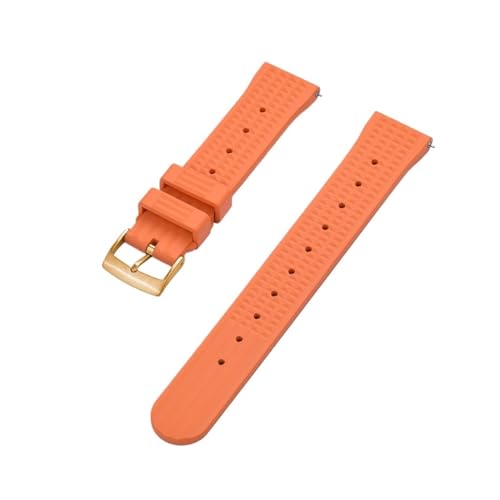 INEOUT Gummi-Uhrenarmband, Staubdicht, Wasserdicht, Schnellverschluss, Waffelarmband, 20 Mm, 22 Mm, Geeignet For Herren-Taucheruhren (Color : Orange Gold, Size : 20mm) von INEOUT