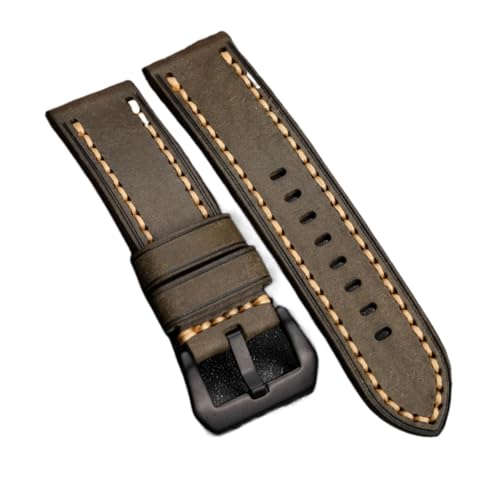 INEOUT Handgefertigtes Erstes Schicht-Rindsleder-Armband, 20, 22, 24 Mm, Hochwertiges Rindsleder-Armband, Mattierter Stil, Geeignet For Herren-Uhrenarmband(Gray Brack buckle,24mm) von INEOUT