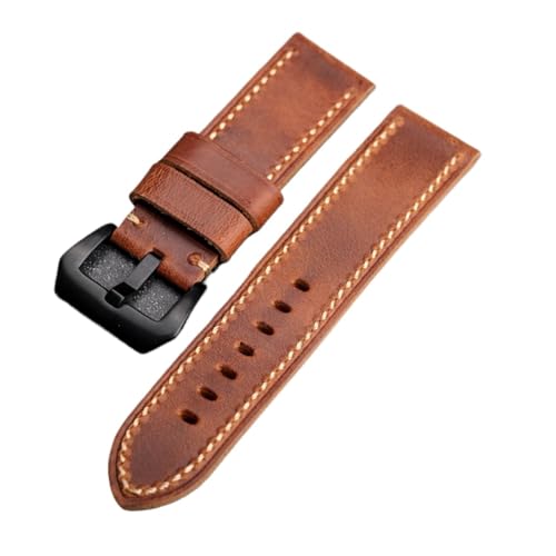 INEOUT Handgefertigtes Lederarmband 20 21 22 23 24 26 Mm, Verdicktes Herren-Armband Der Ersten Schicht Aus Rindsleder, Weiches Vintage-Armband, Kompatibel Mit PAM 111 441(Brown black buckle,21mm) von INEOUT