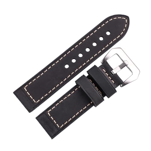 INEOUT Handgemachtes Rindsleder Uhrenarmband 22mm 24mm Herren Damen Braun Schwarz Rot Echtes Leder Armband Gürtel Edelstahl Schnalle(Black,22mm) von INEOUT