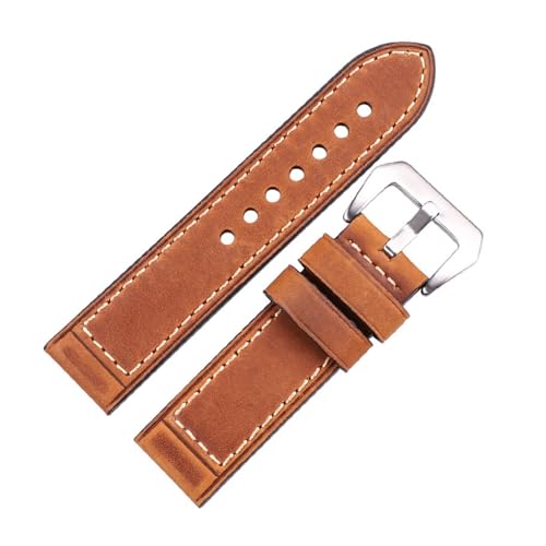 INEOUT Handgemachtes Rindsleder Uhrenarmband 22mm 24mm Herren Damen Braun Schwarz Rot Echtes Leder Armband Gürtel Edelstahl Schnalle(Brown,22mm) von INEOUT