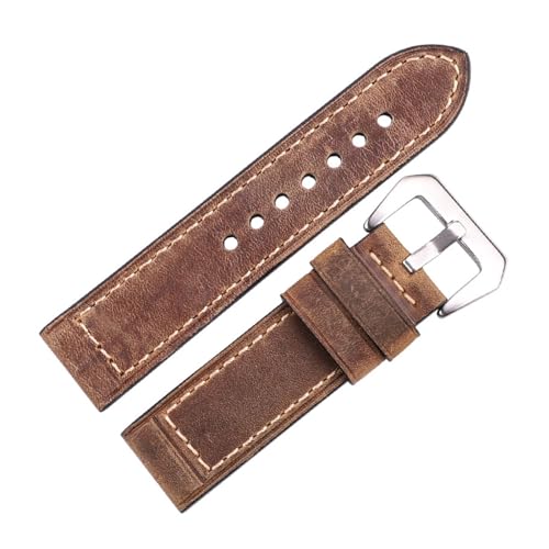 INEOUT Handgemachtes Rindsleder Uhrenarmband 22mm 24mm Herren Damen Braun Schwarz Rot Echtes Leder Armband Gürtel Edelstahl Schnalle(Green,22mm) von INEOUT