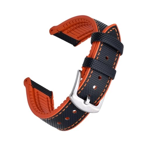 INEOUT Hochwertiges Fluorkautschuk-Uhrenarmband Aus Leder, 20 Mm, 22 Mm, Mehrfarbiges Armband For Uhren Jeder Marke (Color : Black orange, Size : 22mm) von INEOUT