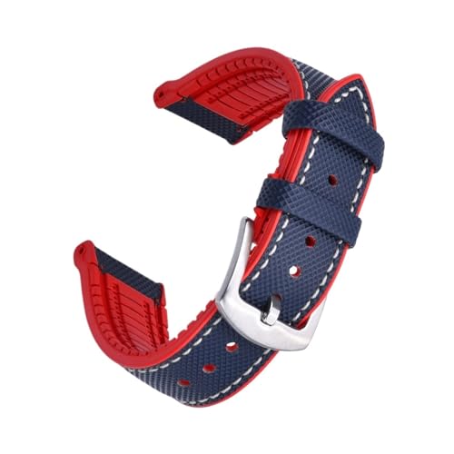 INEOUT Hochwertiges Fluorkautschuk-Uhrenarmband Aus Leder, 20 Mm, 22 Mm, Mehrfarbiges Armband For Uhren Jeder Marke (Color : Blue red, Size : 22mm) von INEOUT