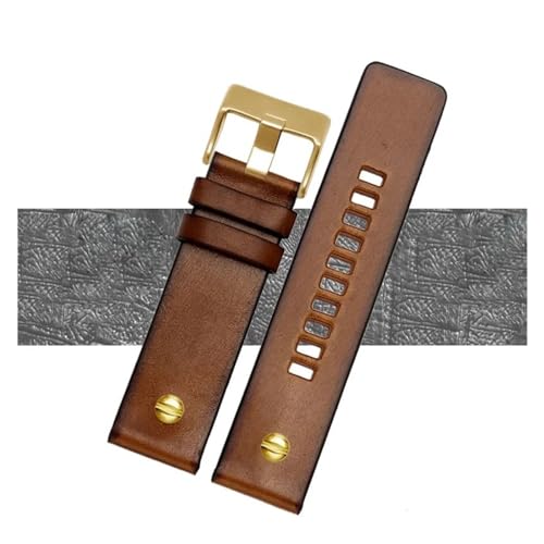 INEOUT Hochwertiges echtes Retro-Echtleder-Armband for Herren, kompatibel mit DZ4343, DZ4323, DZ7406, Vintage-Uhrenarmband aus italienischem Leder, 22 mm, 24 mm, 26 mm (Color : Brown-gold rivet, Siz von INEOUT
