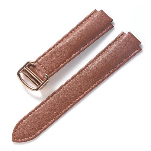 INEOUT Kompatibel Mit Cartier Blue Balloon Strap, Herrenarmband, Damenarmband, Konvexem, Weichem Lederarmband, Faltschließe, Uhrenzubehör (Color : Brown Rose Buckle, Size : 22X14mm) von INEOUT