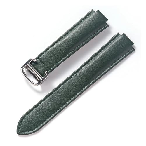 INEOUT Kompatibel Mit Cartier Blue Balloon Strap, Herrenarmband, Damenarmband, Konvexem, Weichem Lederarmband, Faltschließe, Uhrenzubehör (Color : Dark green, Size : 16X9mm) von INEOUT