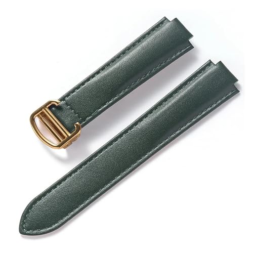 INEOUT Kompatibel Mit Cartier Blue Balloon Strap, Herrenarmband, Damenarmband, Konvexem, Weichem Lederarmband, Faltschließe, Uhrenzubehör (Color : Dark green gold, Size : 18X10mm) von INEOUT