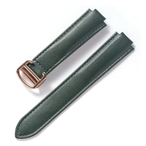 INEOUT Kompatibel Mit Cartier Blue Balloon Strap, Herrenarmband, Damenarmband, Konvexem, Weichem Lederarmband, Faltschließe, Uhrenzubehör (Color : Dark green rose, Size : 14X8mm) von INEOUT