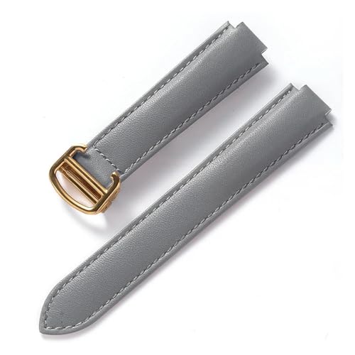 INEOUT Kompatibel Mit Cartier Blue Balloon Strap, Herrenarmband, Damenarmband, Konvexem, Weichem Lederarmband, Faltschließe, Uhrenzubehör (Color : Grey Gold Buckle, Size : 16X9mm) von INEOUT