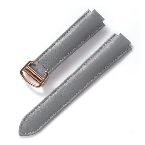 INEOUT Kompatibel Mit Cartier Blue Balloon Strap, Herrenarmband, Damenarmband, Konvexem, Weichem Lederarmband, Faltschließe, Uhrenzubehör (Color : Grey Rose Buckle, Size : 16X9mm) von INEOUT