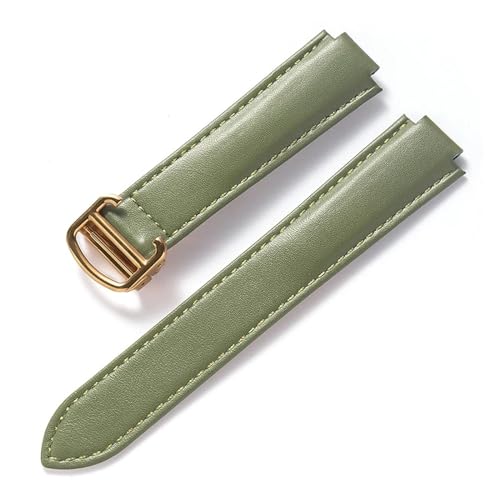 INEOUT Kompatibel Mit Cartier Blue Balloon Strap, Herrenarmband, Damenarmband, Konvexem, Weichem Lederarmband, Faltschließe, Uhrenzubehör (Color : Olive green gold, Size : 16X8mm) von INEOUT