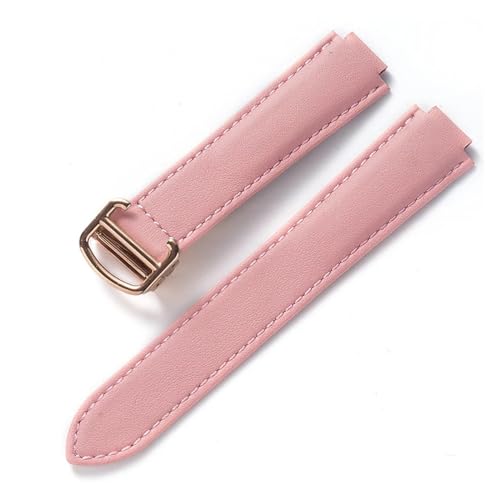 INEOUT Kompatibel Mit Cartier Blue Balloon Strap, Herrenarmband, Damenarmband, Konvexem, Weichem Lederarmband, Faltschließe, Uhrenzubehör (Color : Pink rose buckle, Size : 14X8mm) von INEOUT