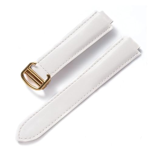 INEOUT Kompatibel Mit Cartier Blue Balloon Strap, Herrenarmband, Damenarmband, Konvexem, Weichem Lederarmband, Faltschließe, Uhrenzubehör (Color : White Gold Buckle, Size : 16X8mm) von INEOUT