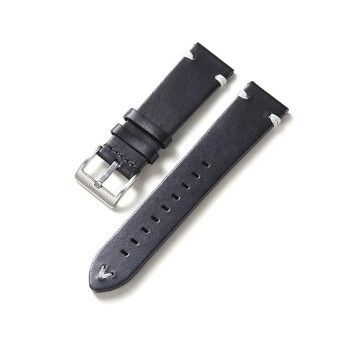 INEOUT Leder 20mm 22mm Uhrenarmband Handgemacht Armband Gürtel Braun Kaffee Armband Schnellverschluss (Color : Black, Size : 20mm) von INEOUT
