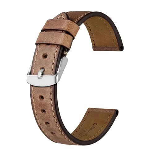 INEOUT Leder-Uhrenarmband 18 Mm, 19 Mm, 20 Mm, 21 Mm, 22 Mm, 23 Mm, 24 Mm, Kalbsleder-Uhrenarmband, Uhrenzubehör For Männer Und Frauen (Color : Brown White Stitch, Size : 18mm) von INEOUT