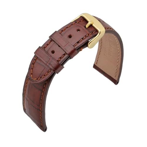 INEOUT Lederarmband 14mm 18mm 19mm 20mm 21mm 22mm Alligator Geprägtes Uhrenarmband Goldschnalle Herren Damen Armband (Color : Brown(Brown Line), Size : 14mm) von INEOUT