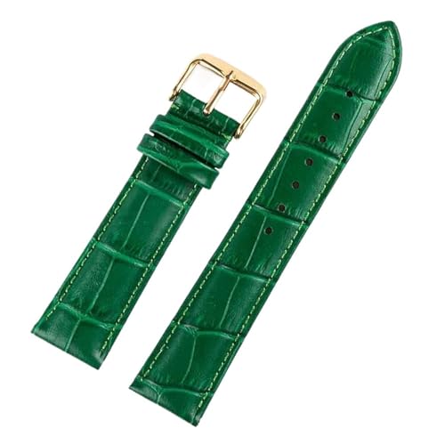 INEOUT Lederarmband For Herren Und Damen, 12 Mm, 14 Mm, 16 Mm, 18 Mm, Lila, Grün, Weiß, Rot, Lederarmband, Uhrenzubehör(Green gold buckle,21mm) von INEOUT