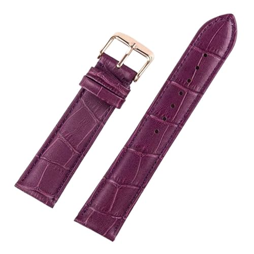 INEOUT Lederarmband For Herren Und Damen, 12 Mm, 14 Mm, 16 Mm, 18 Mm, Lila, Grün, Weiß, Rot, Lederarmband, Uhrenzubehör(Purple rose buckle,21mm) von INEOUT