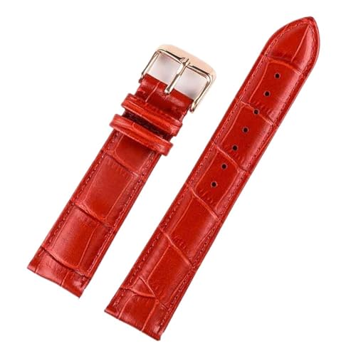 INEOUT Lederarmband For Herren Und Damen, 12 Mm, 14 Mm, 16 Mm, 18 Mm, Lila, Grün, Weiß, Rot, Lederarmband, Uhrenzubehör(Red rose buckle,17mm) von INEOUT