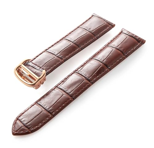 INEOUT Lederarmband Kompatibel Mit Cartier Tank Solo Armband Rindsleder 22 Mm Herren- Und Damen-Uhrenarmband Mit Faltschließe, Zubehör(Brown rose buckle,14mm) von INEOUT
