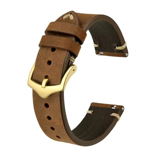 INEOUT Lederarmband for Herrenuhren, 18 mm, 20 mm, 22 mm, Schwarz, Braun, Grün, mit goldener Schnalle und Werkzeugstiften (Color : Tan - Gold Buckle, Size : 20mm) von INEOUT