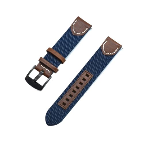 INEOUT Leinwand Nylon + Leder Quick Release Uhrenarmbänder 20mm 22mm Ersatz Uhrenarmbänder For Männer Frauen Uhren Zubehör (Color : Blue, Size : 22mm) von INEOUT