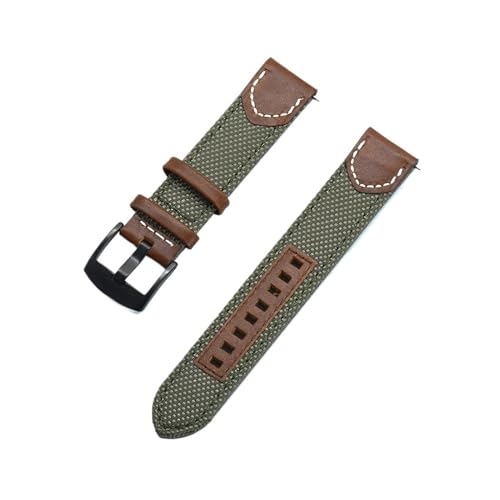INEOUT Leinwand Nylon + Leder Quick Release Uhrenarmbänder 20mm 22mm Ersatz Uhrenarmbänder For Männer Frauen Uhren Zubehör (Color : Green, Size : 20mm) von INEOUT
