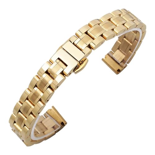 INEOUT Massives Edelstahl-Uhrenarmband, Kompatibel Mit Armani Damen-Armband In Kleiner Größe, Kompatibel Mit Mesh-Gürtel 6 Mm, 8 Mm, 10 Mm (Color : GD-05-Gold, Size : 14mm) von INEOUT